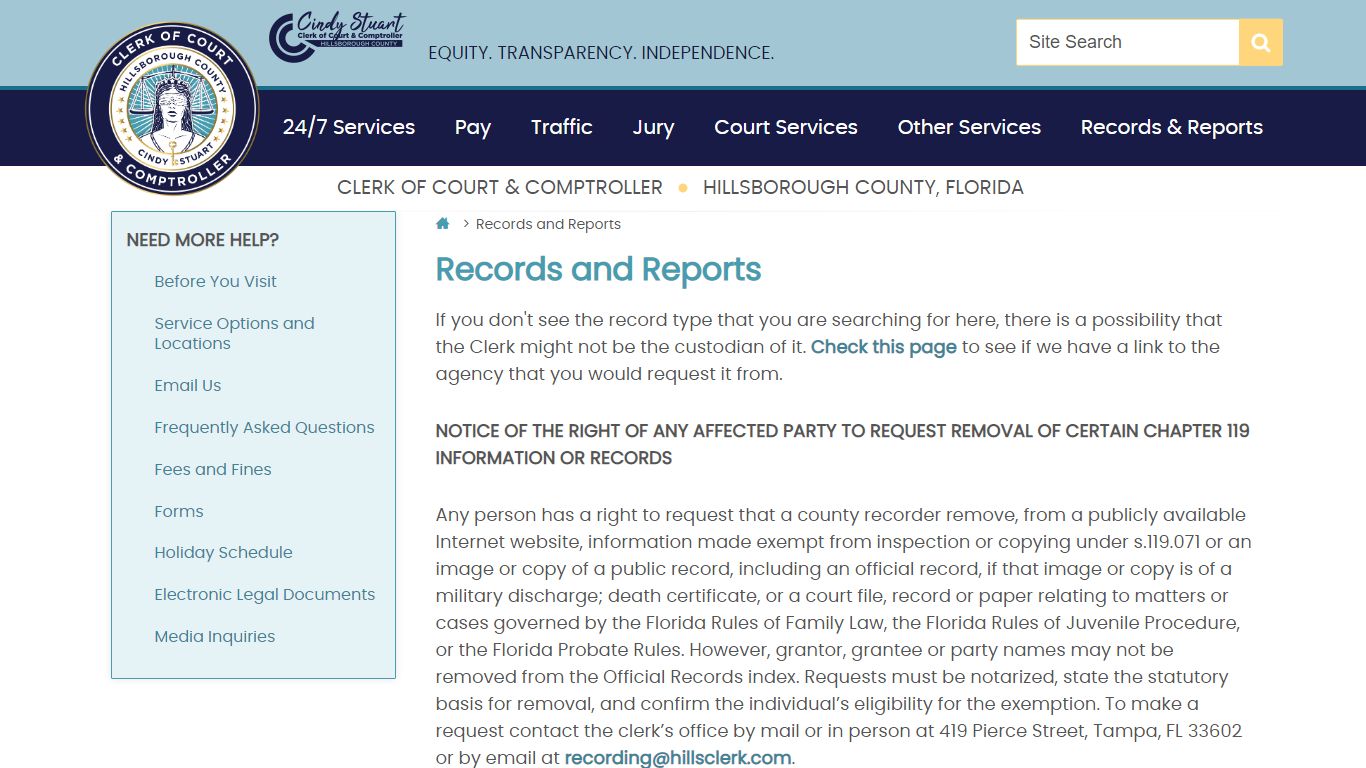 Records and Reports | Hillsborough County - CCC emblem